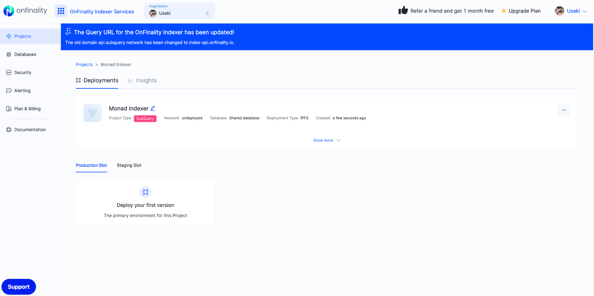 OnFinality Indexer Services - Deploy Monad Project