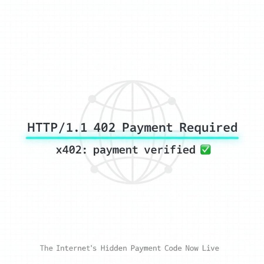 HTTP 402 Payment Required text highlighted with x402 payment verified and a check mark.