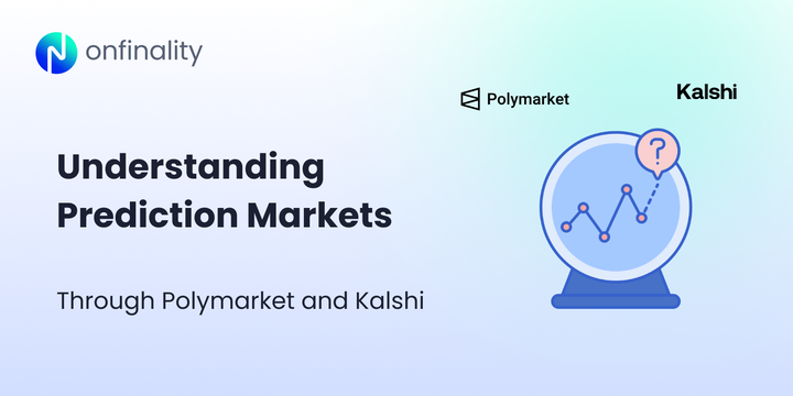 OnFinality graphic titled “Understanding Prediction Markets Through Polymarket and Kalshi” with chart illustration.