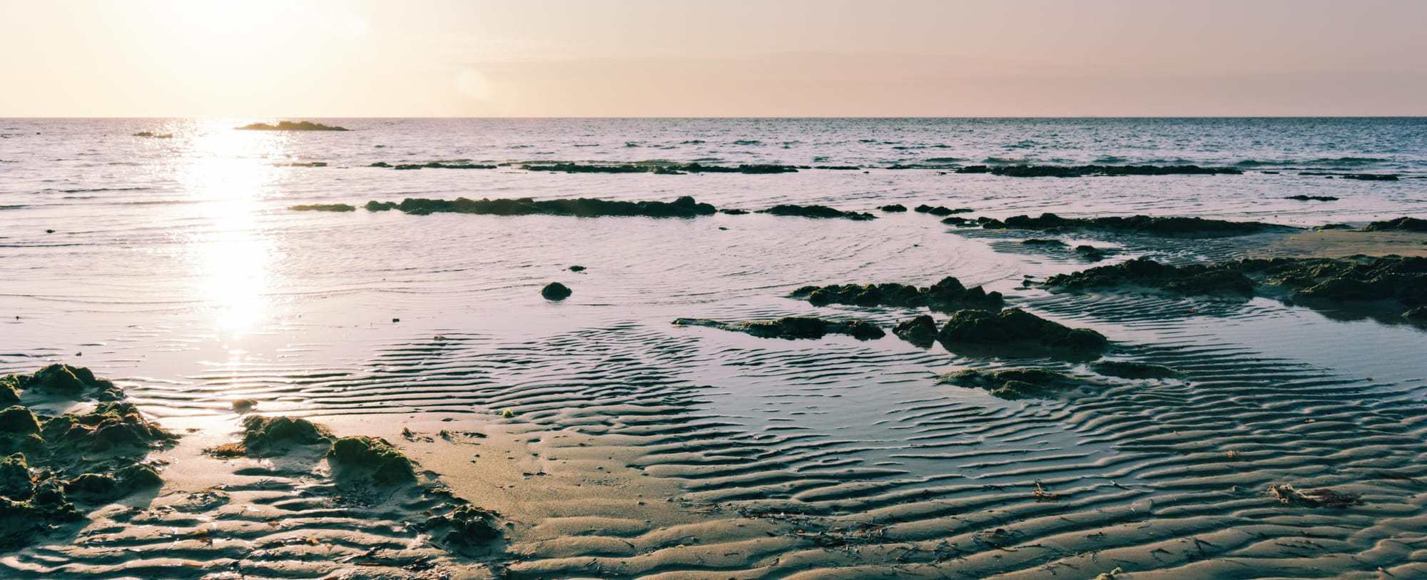 Beach edge at sunset