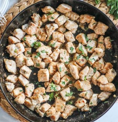 Garlic Butter Pork Bites with Parmesan Roasted Cauliflower