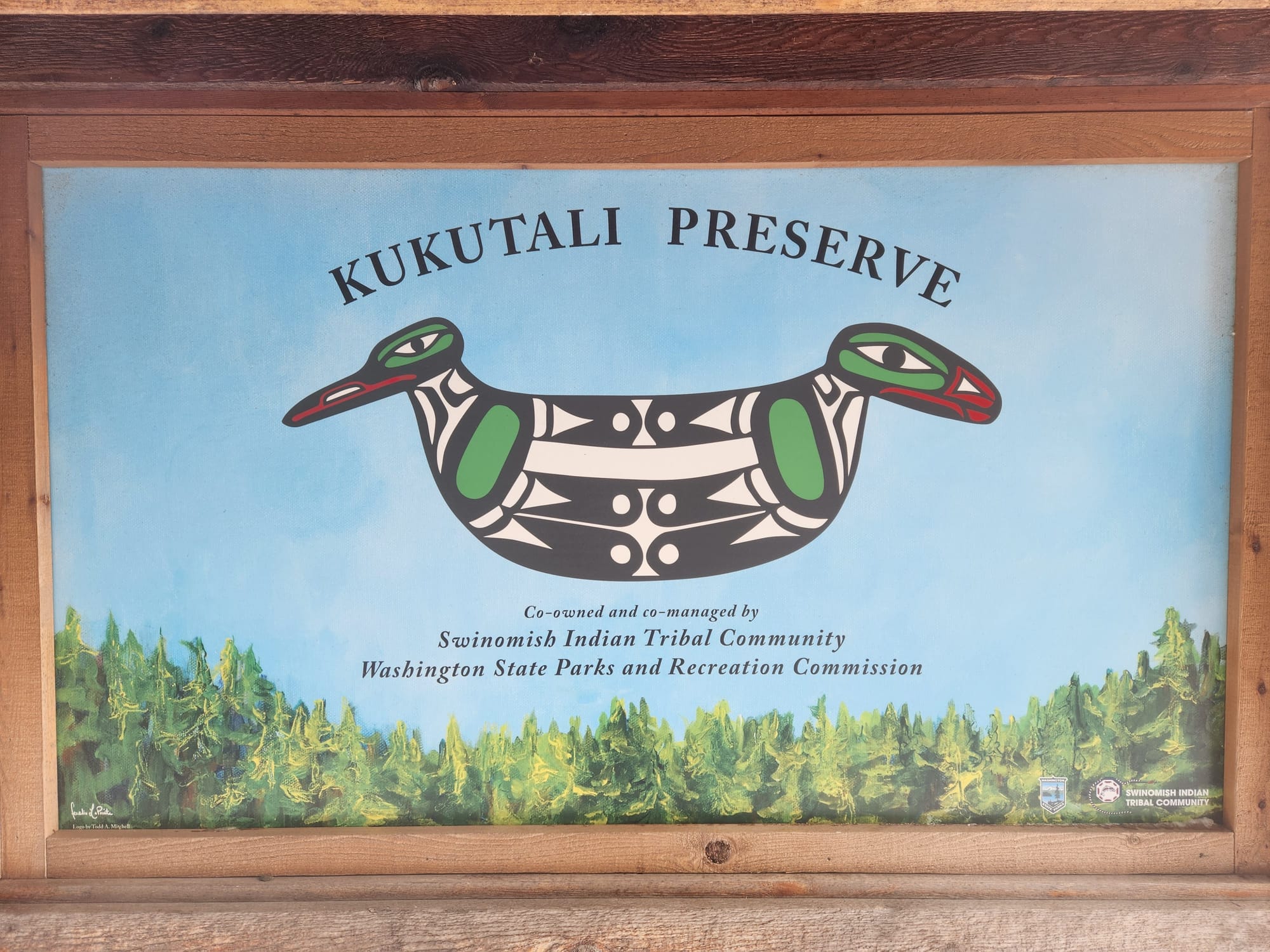 Native art on sign for Kukutali Preserve