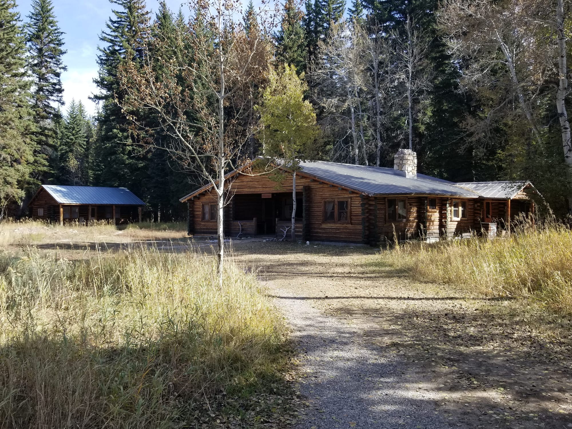 Two log cabins among the trees
