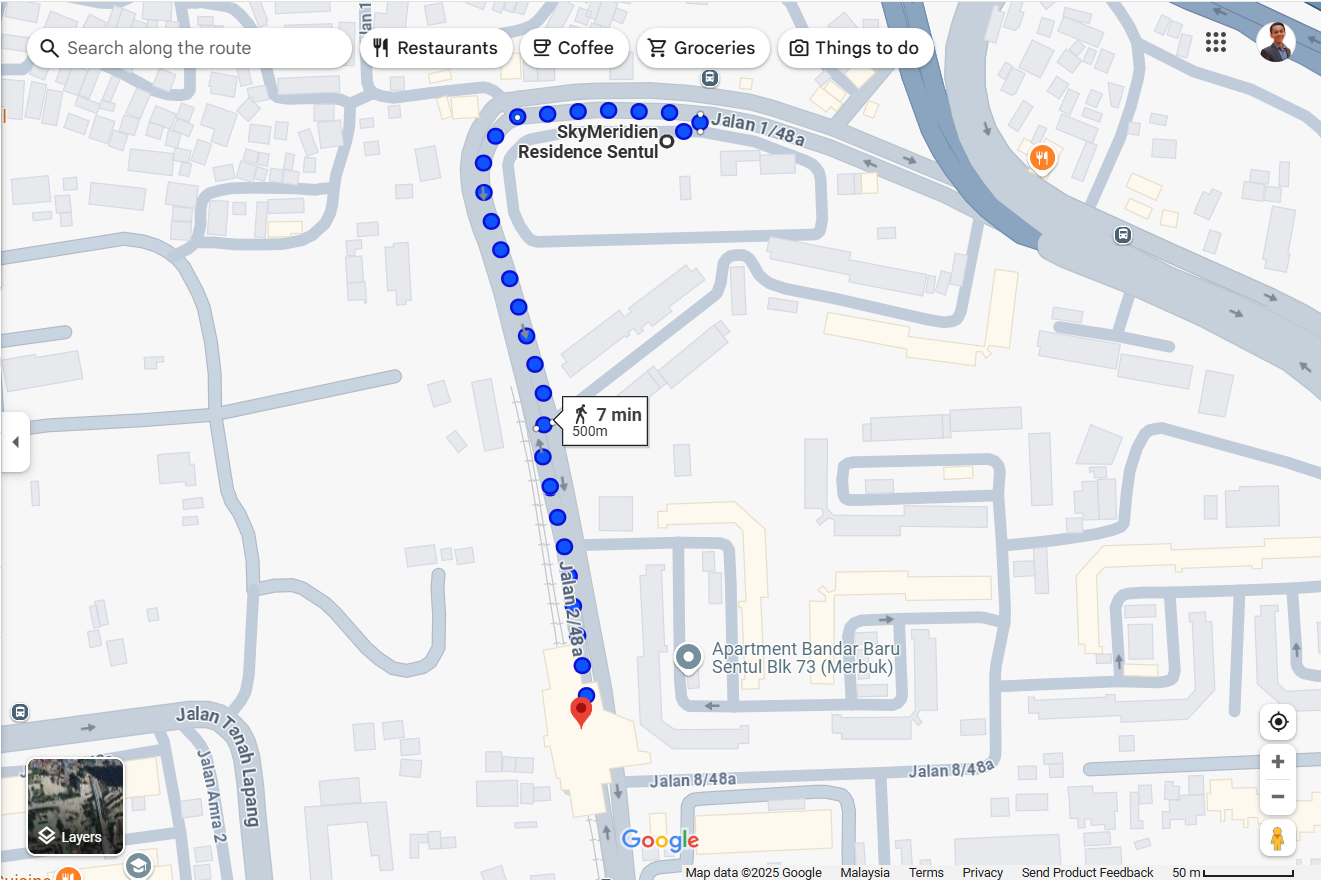 Jarak perjalanan dari condo ke station LRT Sentul Timur