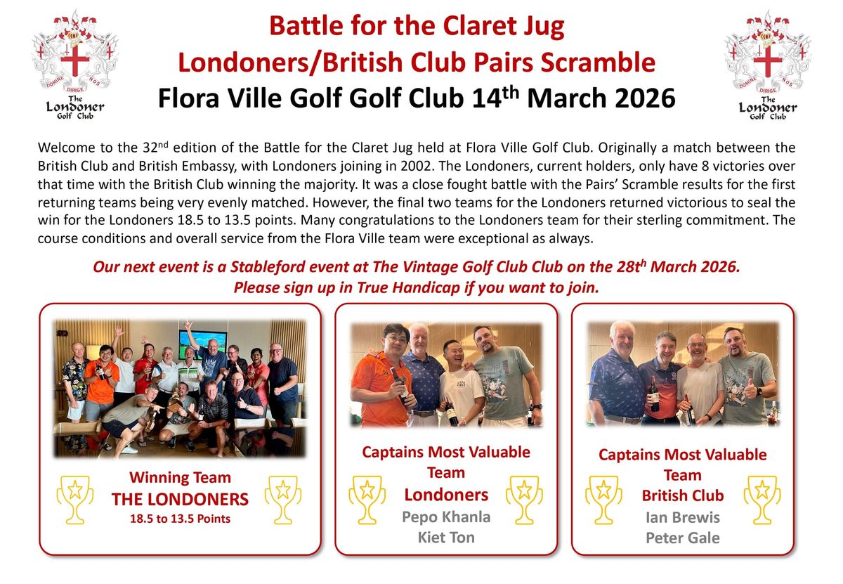 Battle for the Claret Jug Londoners v British Club Pairs Scramble event at Flora Ville