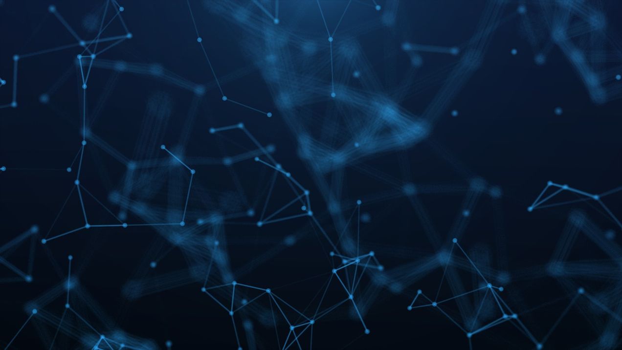 Abstract lines and points form polygons on a blue background