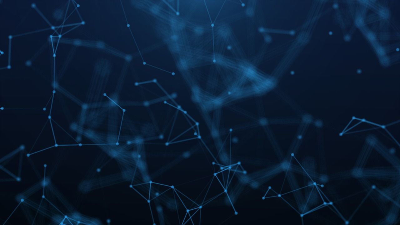 Abstract lines and points form polygons on a blue background