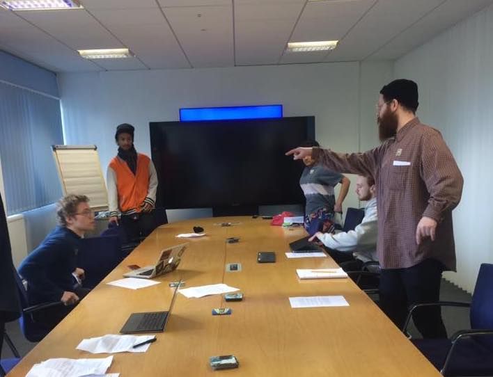 Senate House occupiers talking with Hugh Brady after staying overnight