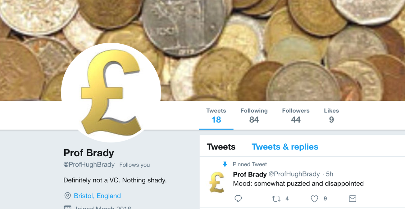 'Prof. Hugh Brady' parody  account launched on twitter