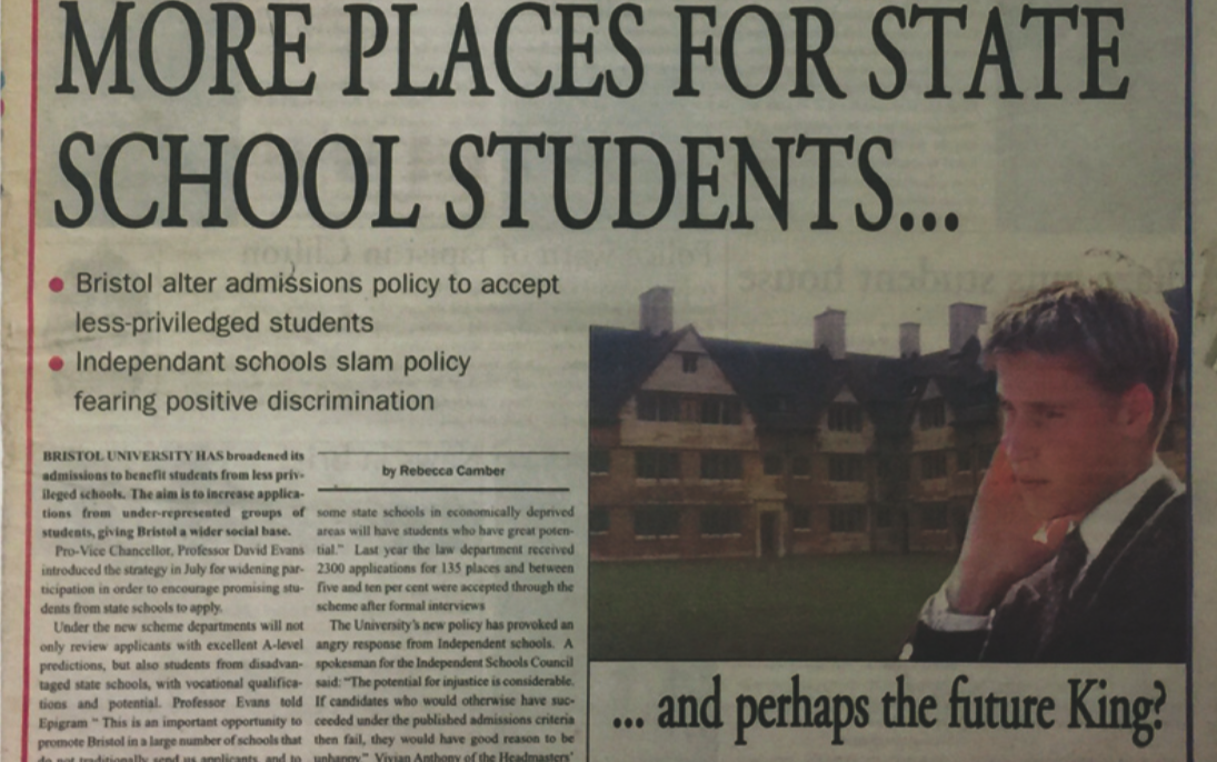 From the archives: 'More places for state school students...and perhaps the future king?'