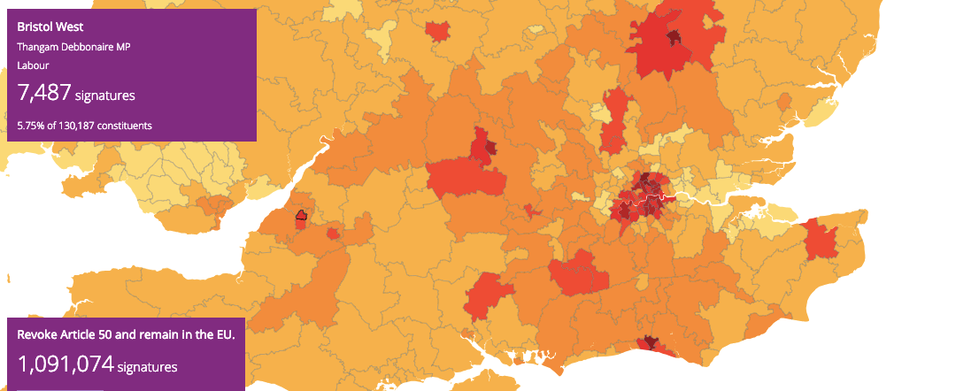 Bristol West has most signatures in country on petition to revoke Article 50 and stay in EU