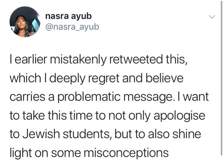 Outgoing SU Officer apologises for retweet about 'the downfall of Israel'