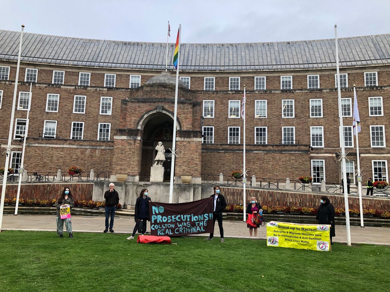 Protest held on College Green against prosecution of those involved in fall of Colston statute