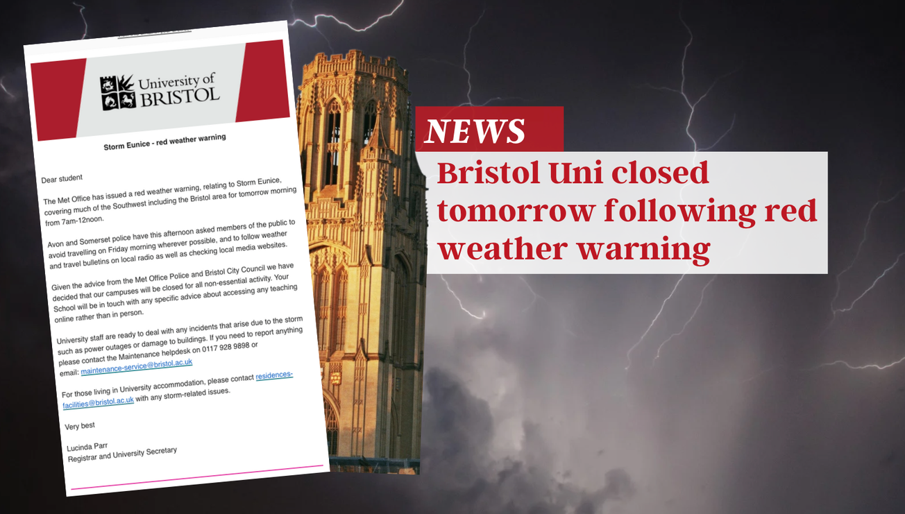 Bristol Uni campus closed tomorrow due to Storm Eunice