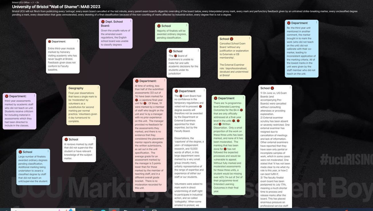 UCU Bristol unveils a ‘Wall of Shame’ on University’s handling of Marking and Assessment Boycott