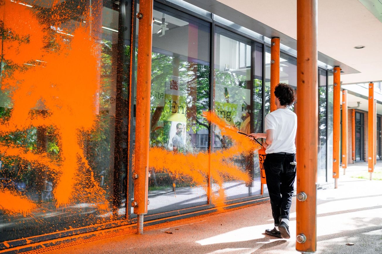 UWE student paints Queen's Building orange as part of Just Stop Oil protest
