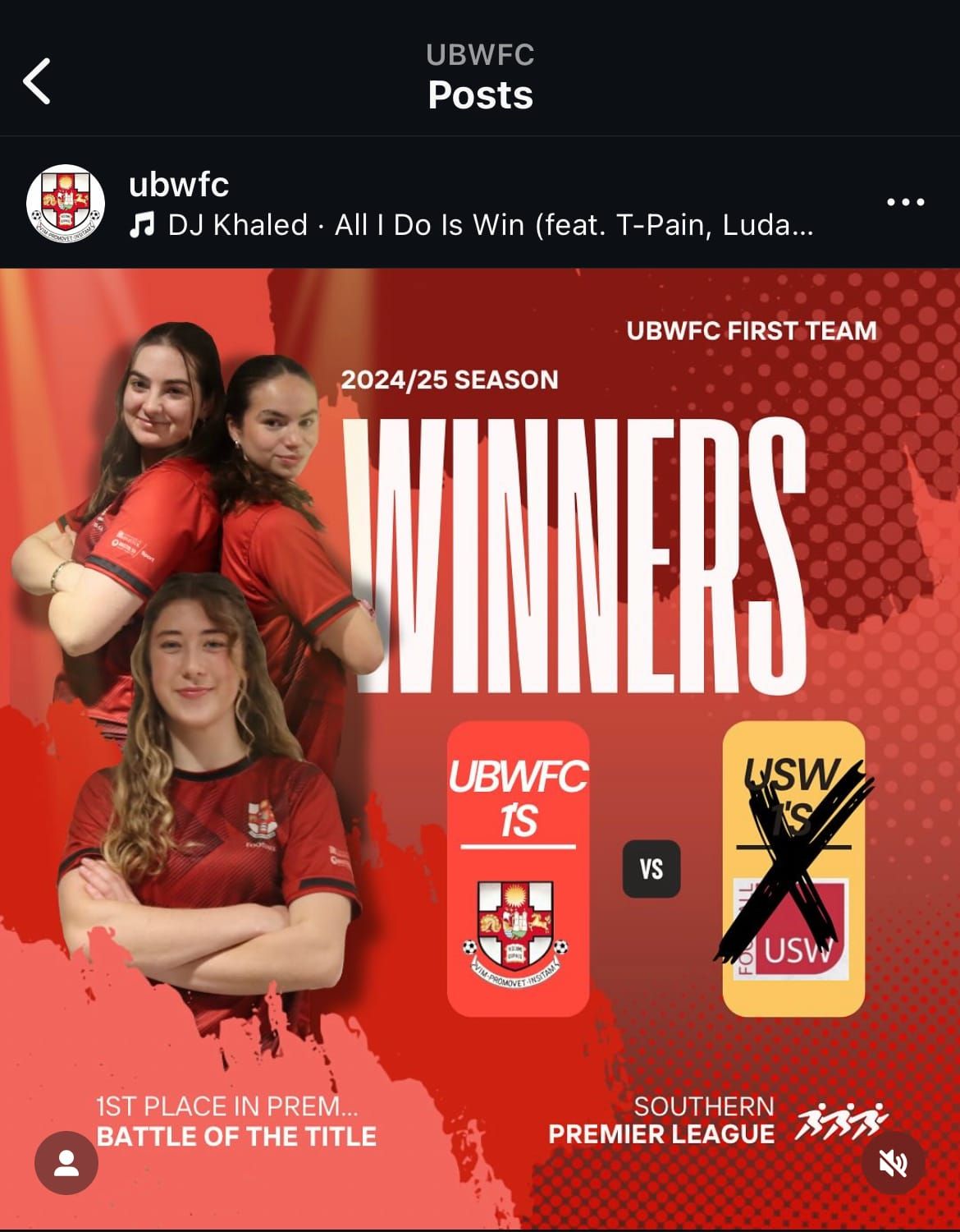 UBWFC 1s Champions of the Women's South Premier League