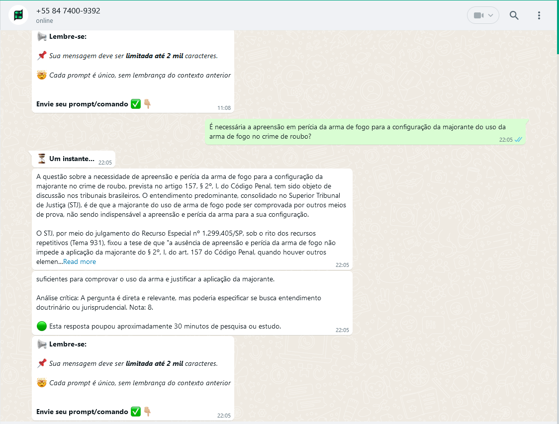 Teste em uma janela do Chat Adv