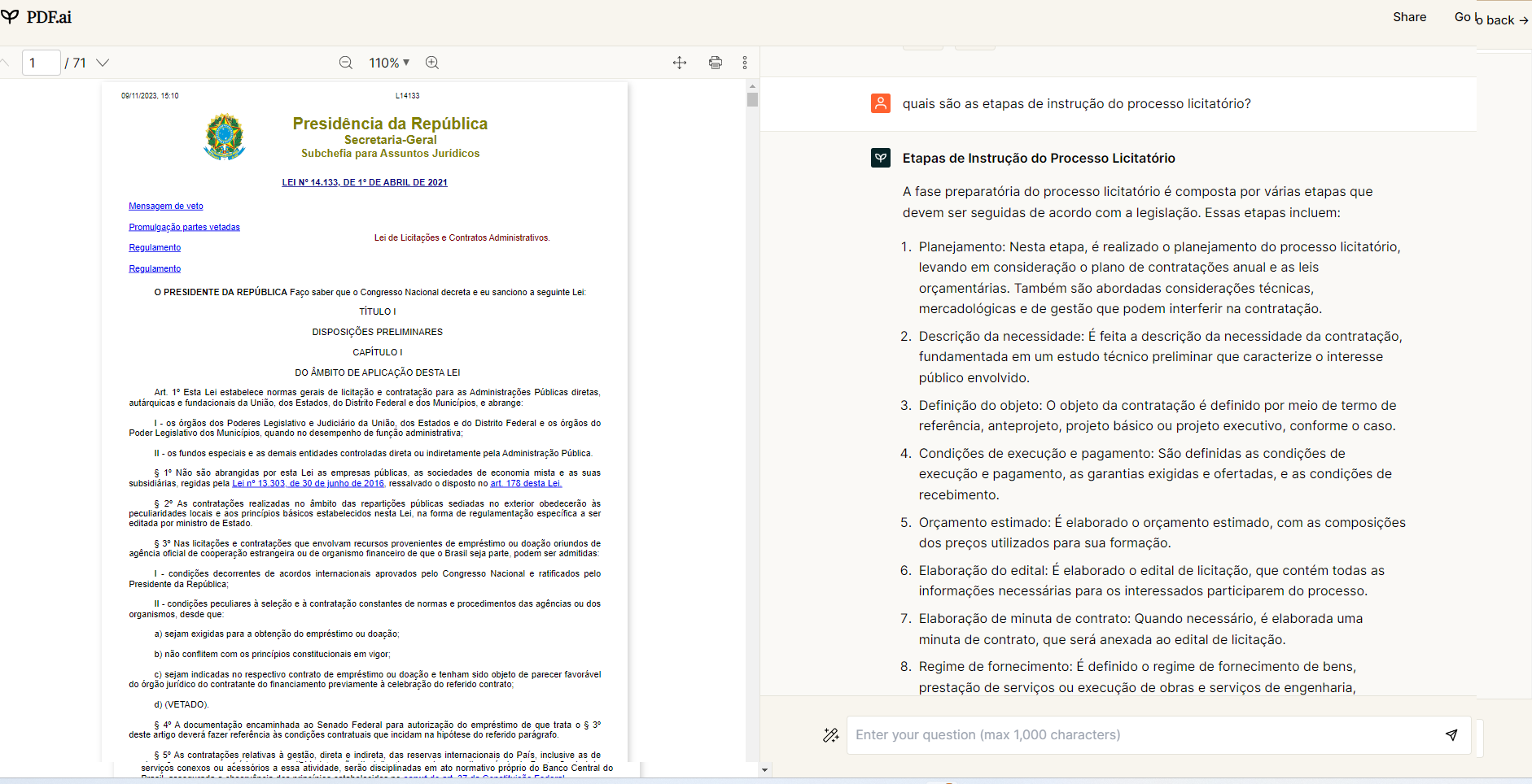 Busca dentro de uma lei usando o PDF.ai