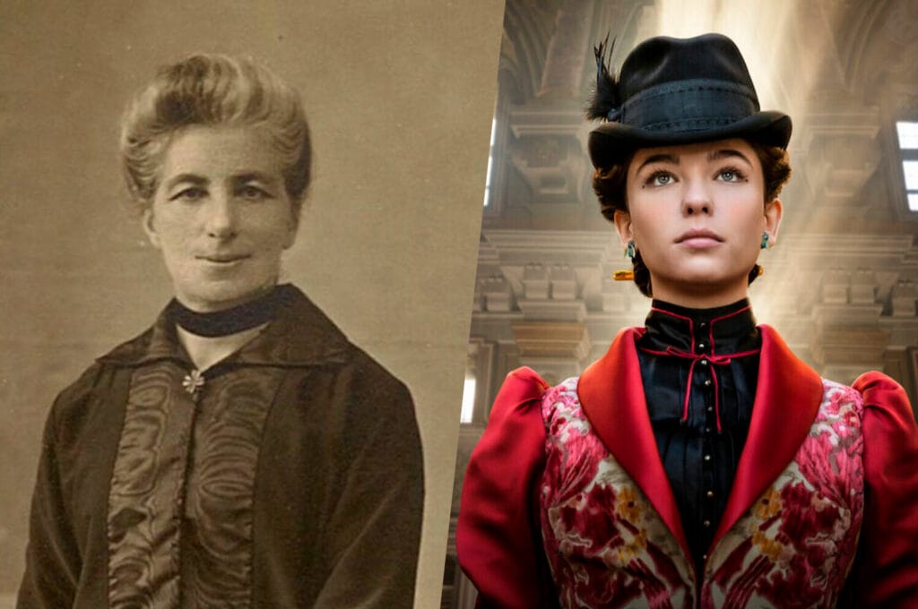 Na imagem: Uma montagem com a verdadeira lidia poet está ao lado da imagem da atriz que protagoniza a série