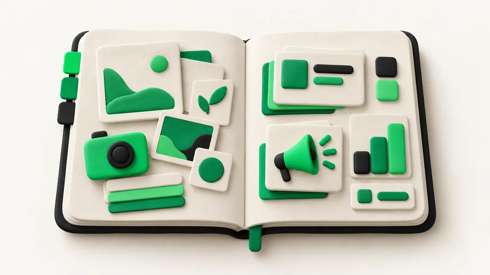 Notebook separating organic social content from paid social campaigns.