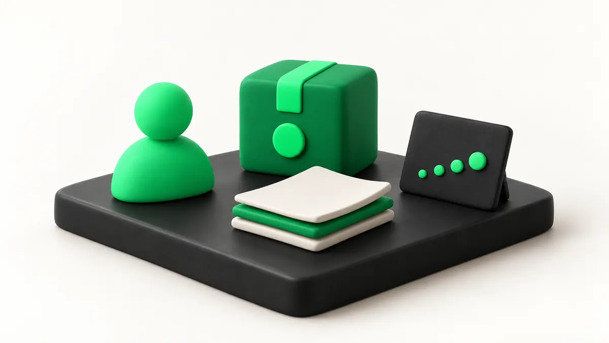 A small-business marketing setup showing one customer, one offer, one content draft and one measurement note.