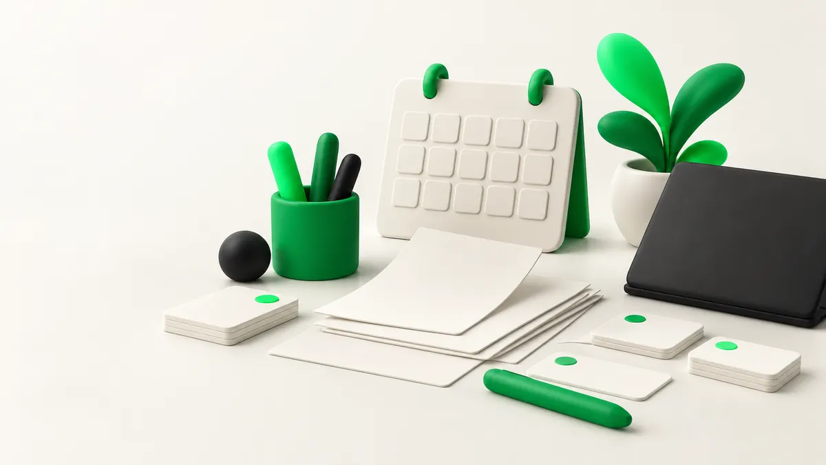Small-business owner organising a marketing plan beside a calendar and customer notes.