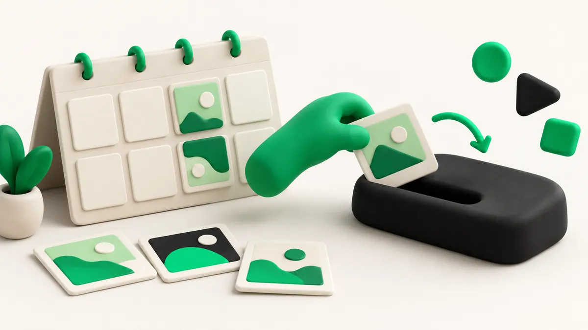 A small-business owner organising prepared social posts in a weekly scheduling workflow.