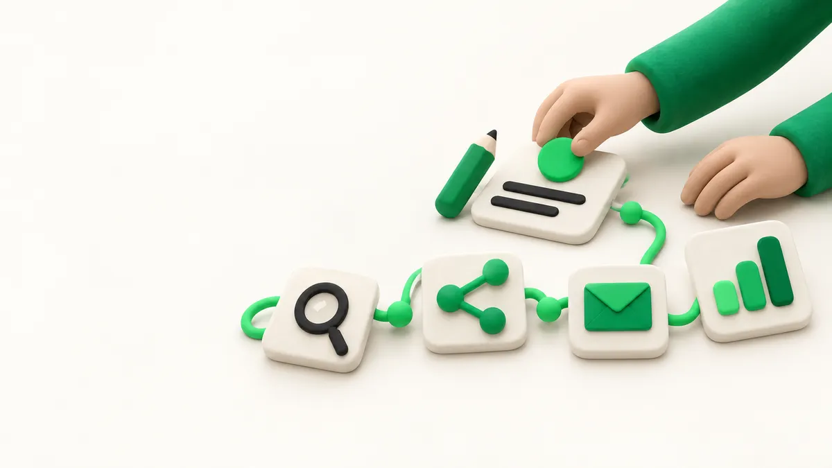 A business owner arranging the parts of an inbound marketing workflow.