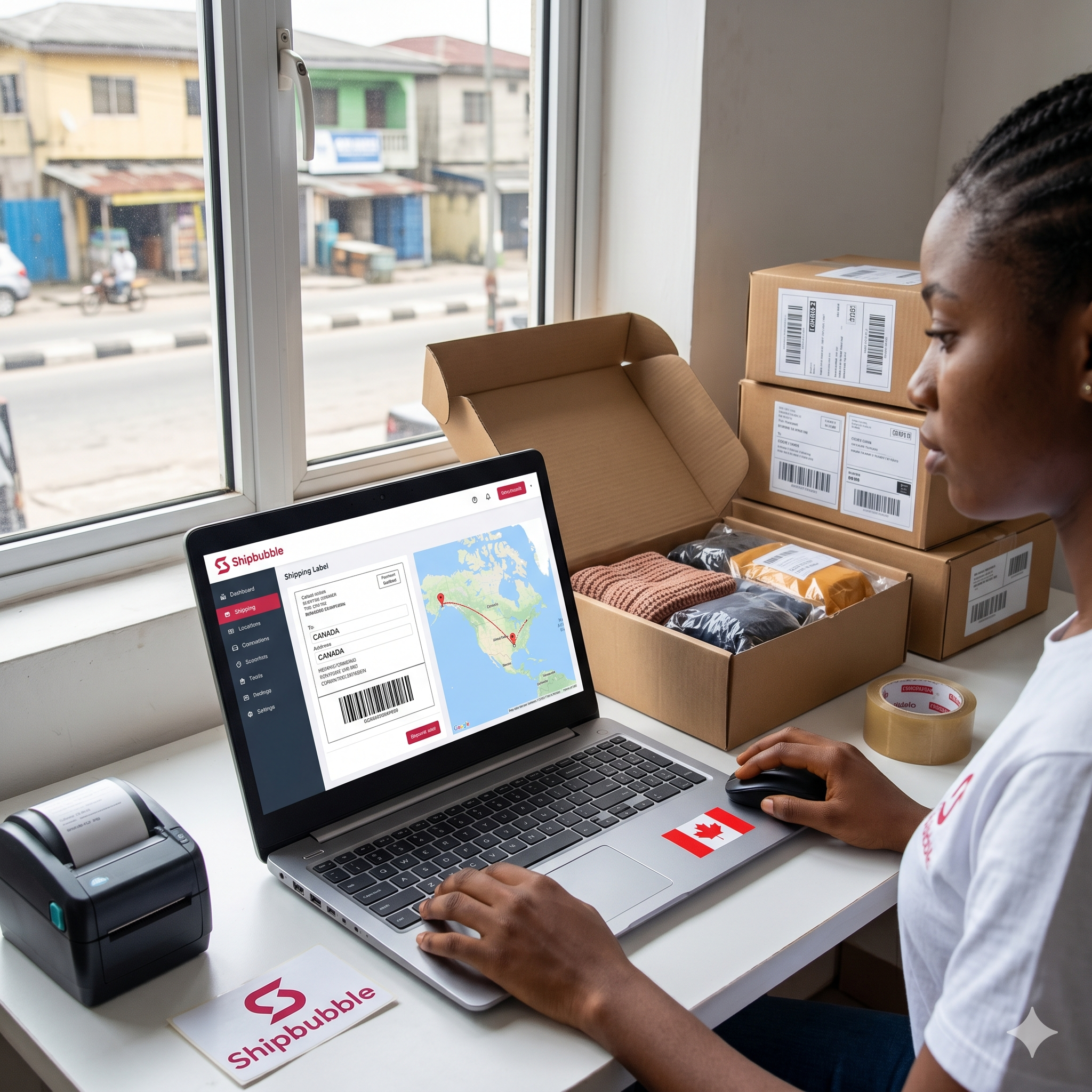 Lady shipping to Canada using Shipbubble