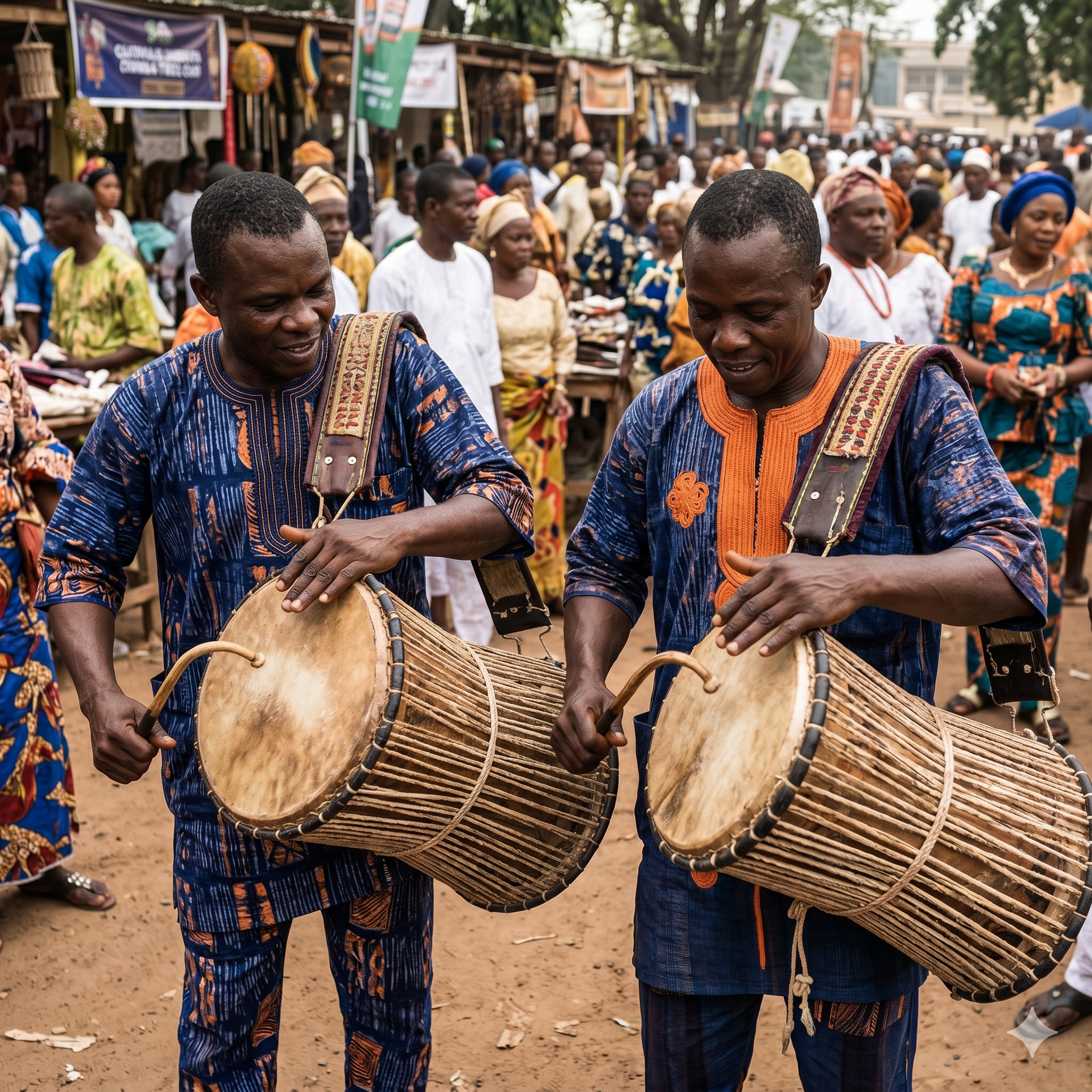Men playing talking drums
