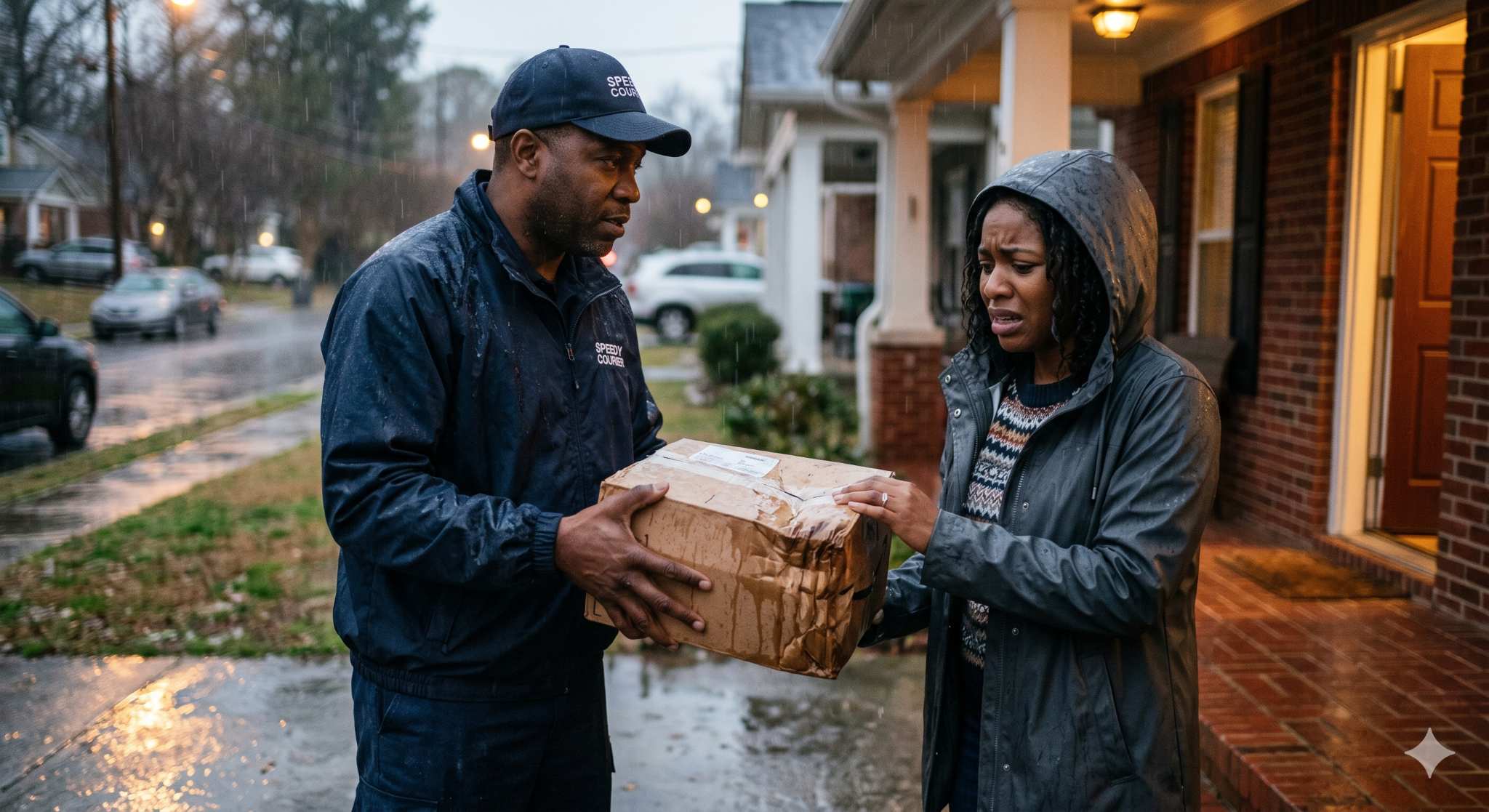 A dispatch rider delivering packages during the rainy season