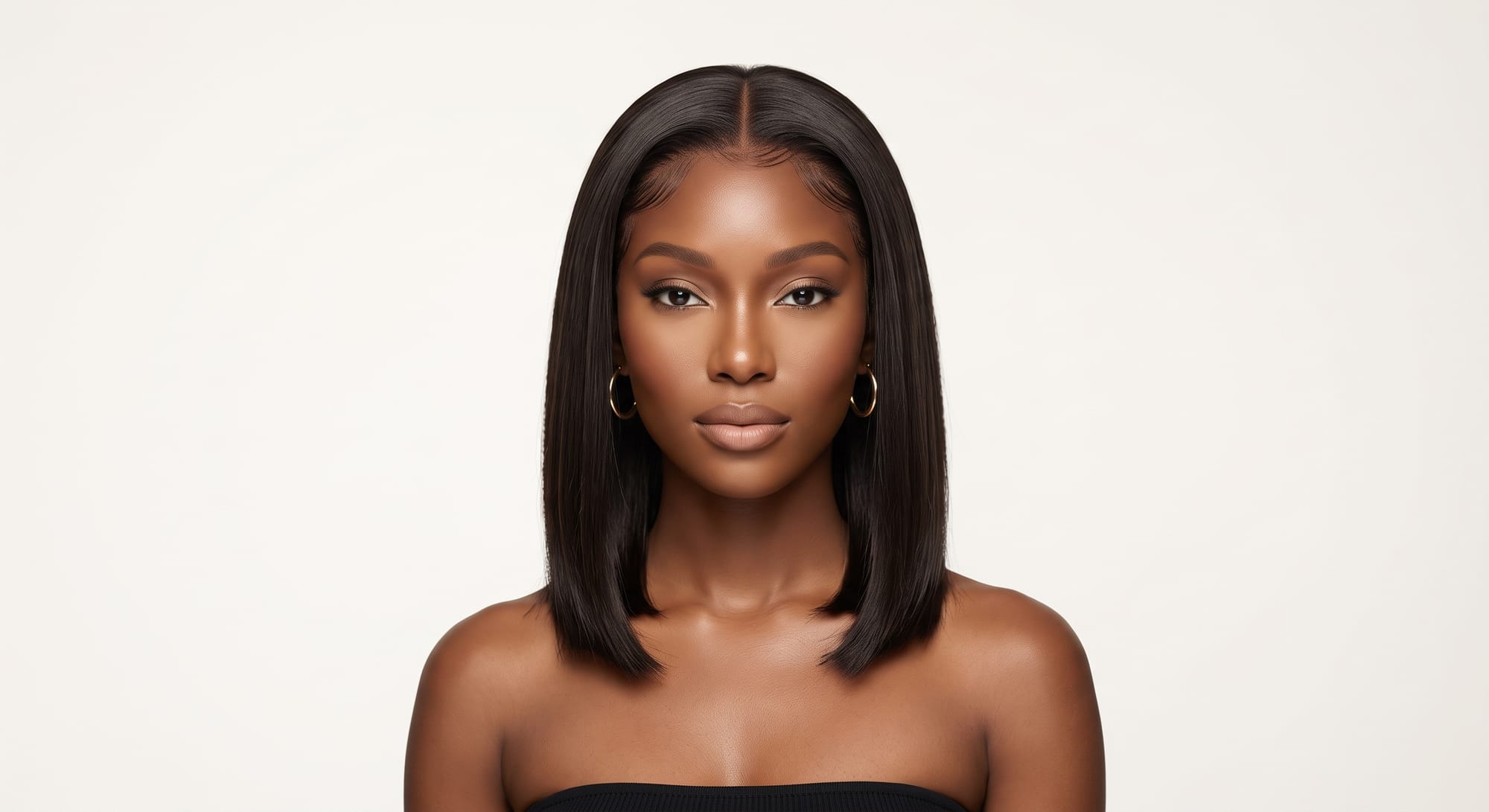 Model wearing human hair wig