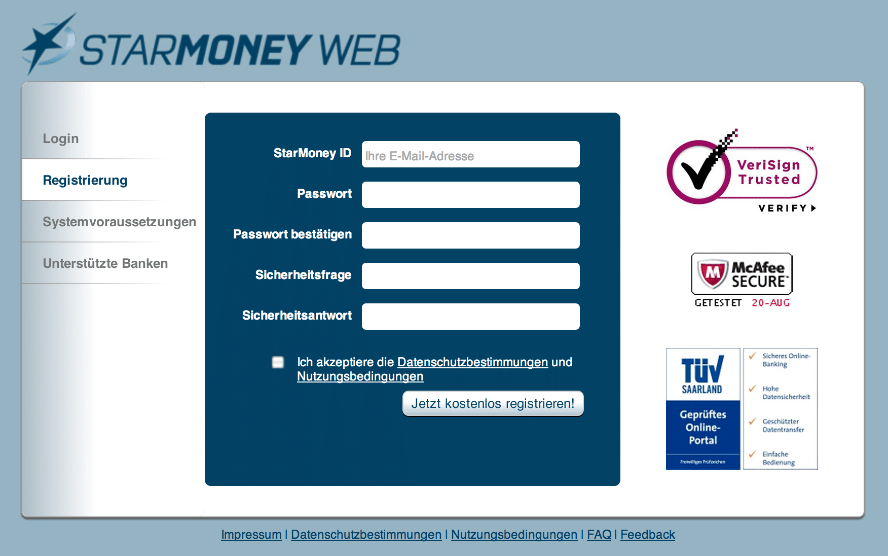 Registrierung StarMoney Web