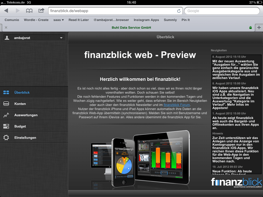 finanzblick web im mobilen Safari