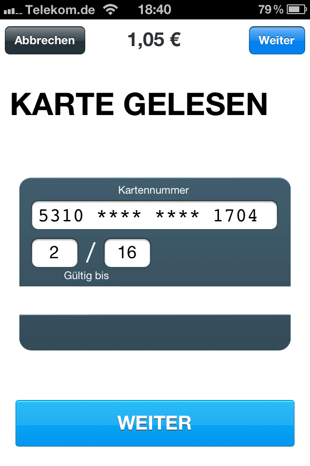 Chip der Karte wird ausgelesen sumup