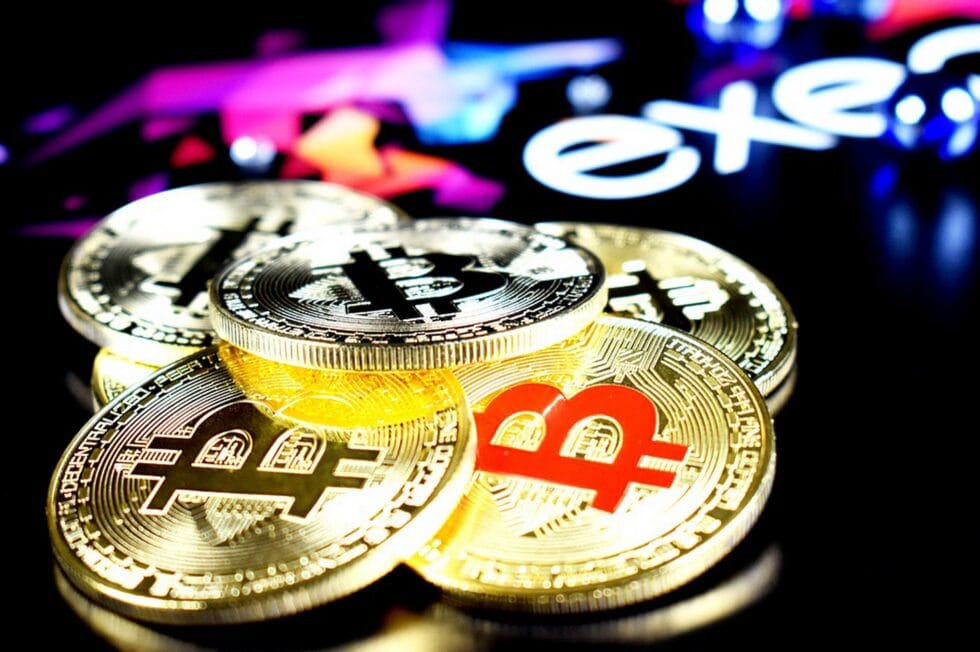 round gold-colored bit coins