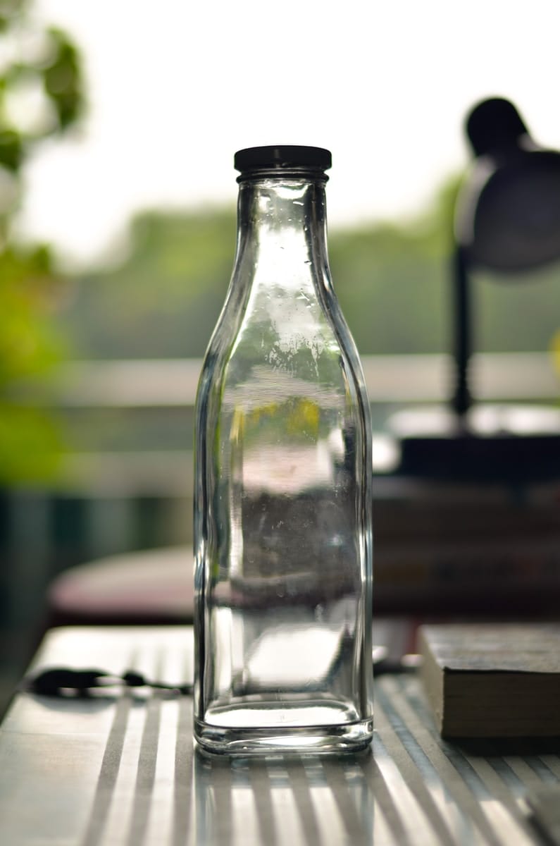 clear glass bottle