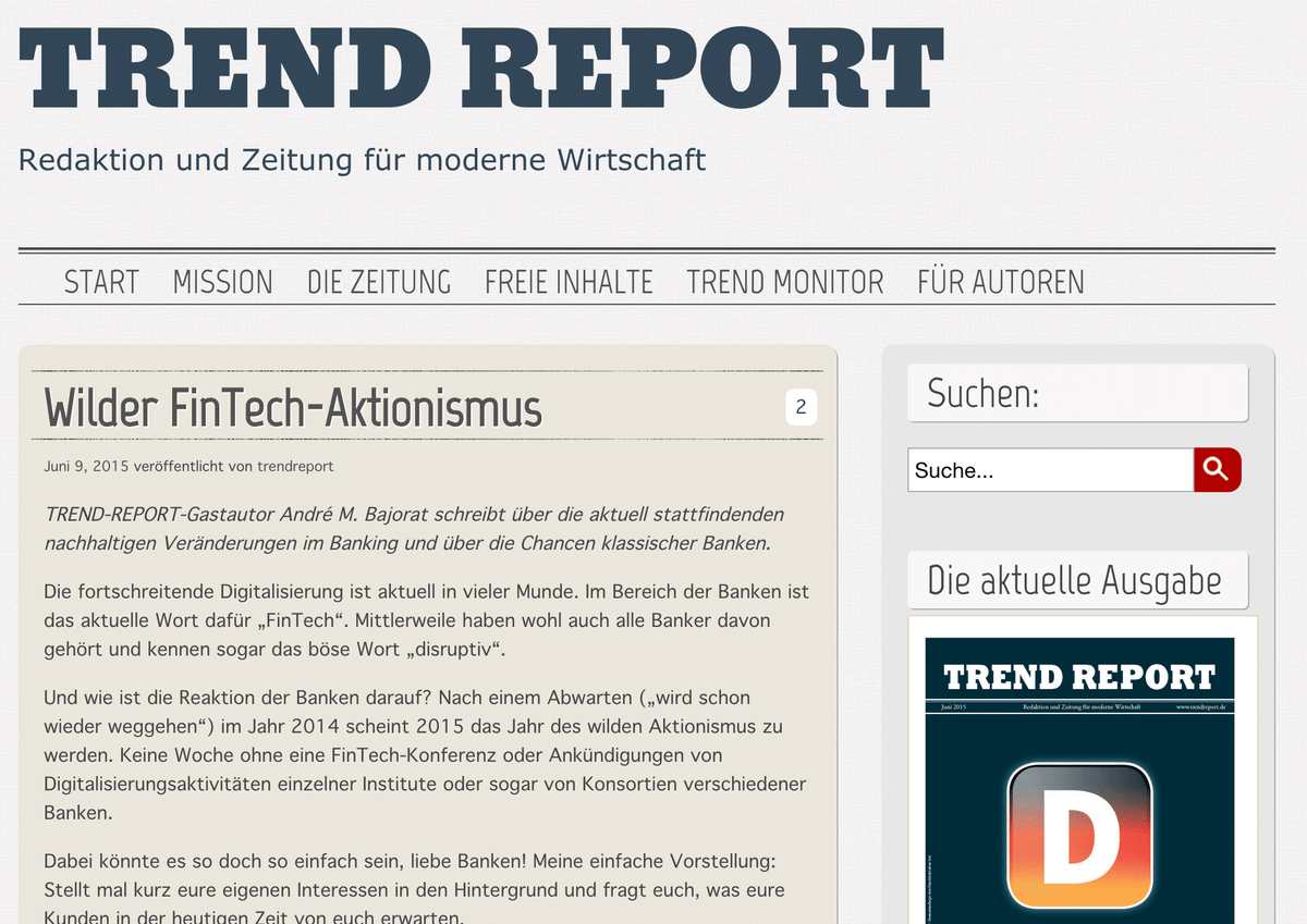 Mein Beitrag im Trendreport – „Wilder FinTech Aktionismus“