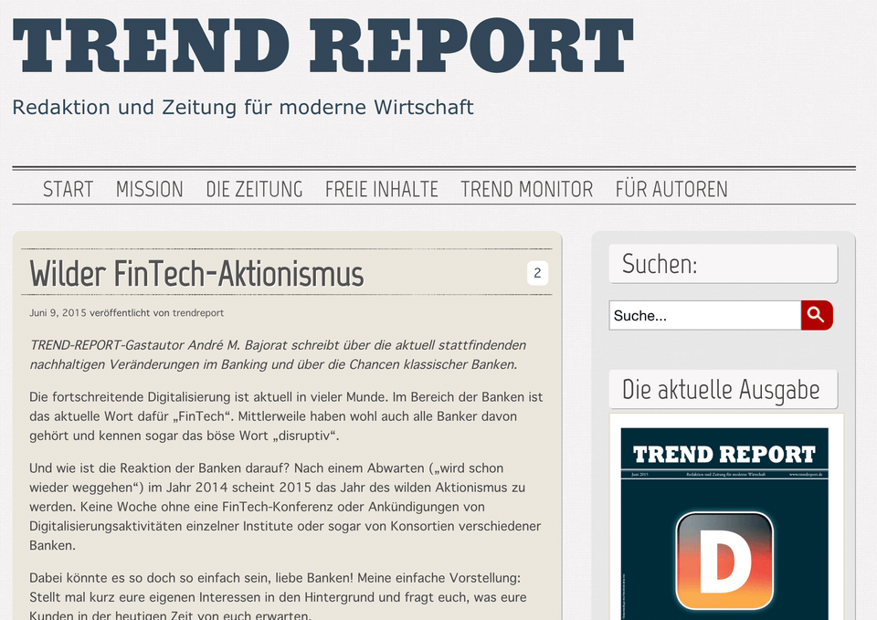 Mein Beitrag im Trendreport – „Wilder FinTech Aktionismus“