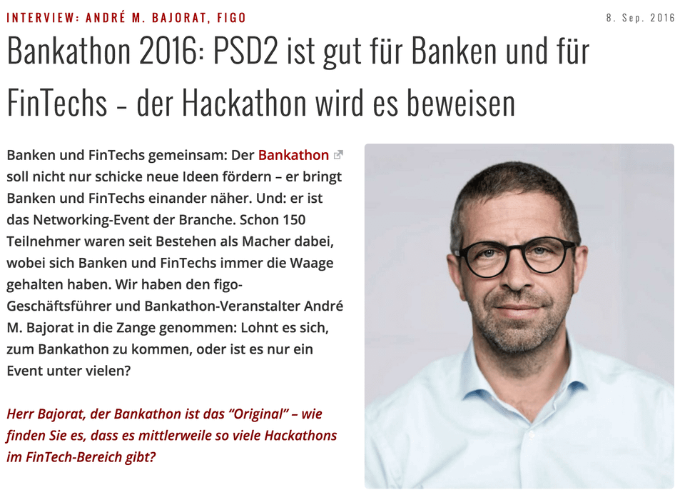 Interview im IT-Finanzmagazin: Bankathon 2016 – PSD2 ist gut für Banken und für FinTechs – der Hackathon wird es beweisen