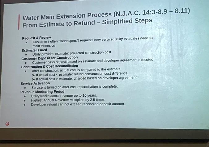 a slide with lots of text on it, explaining the overall process for installing city water