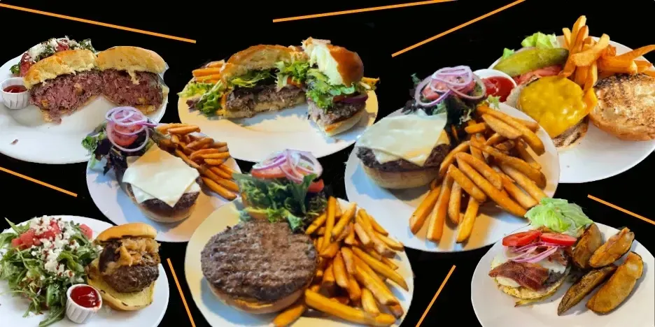 many hamburgers on many plates