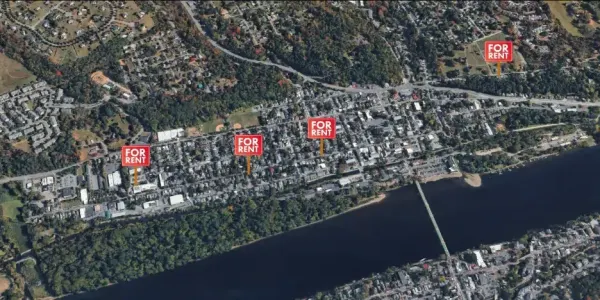 for rent signs on a map of Lambertville, NJ