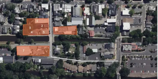 an view from above highlighting several properties on Lambert Lane 