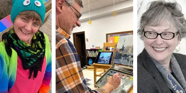 three smiling artists