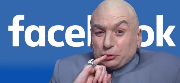 Dr. Evil in front of the facebook logo