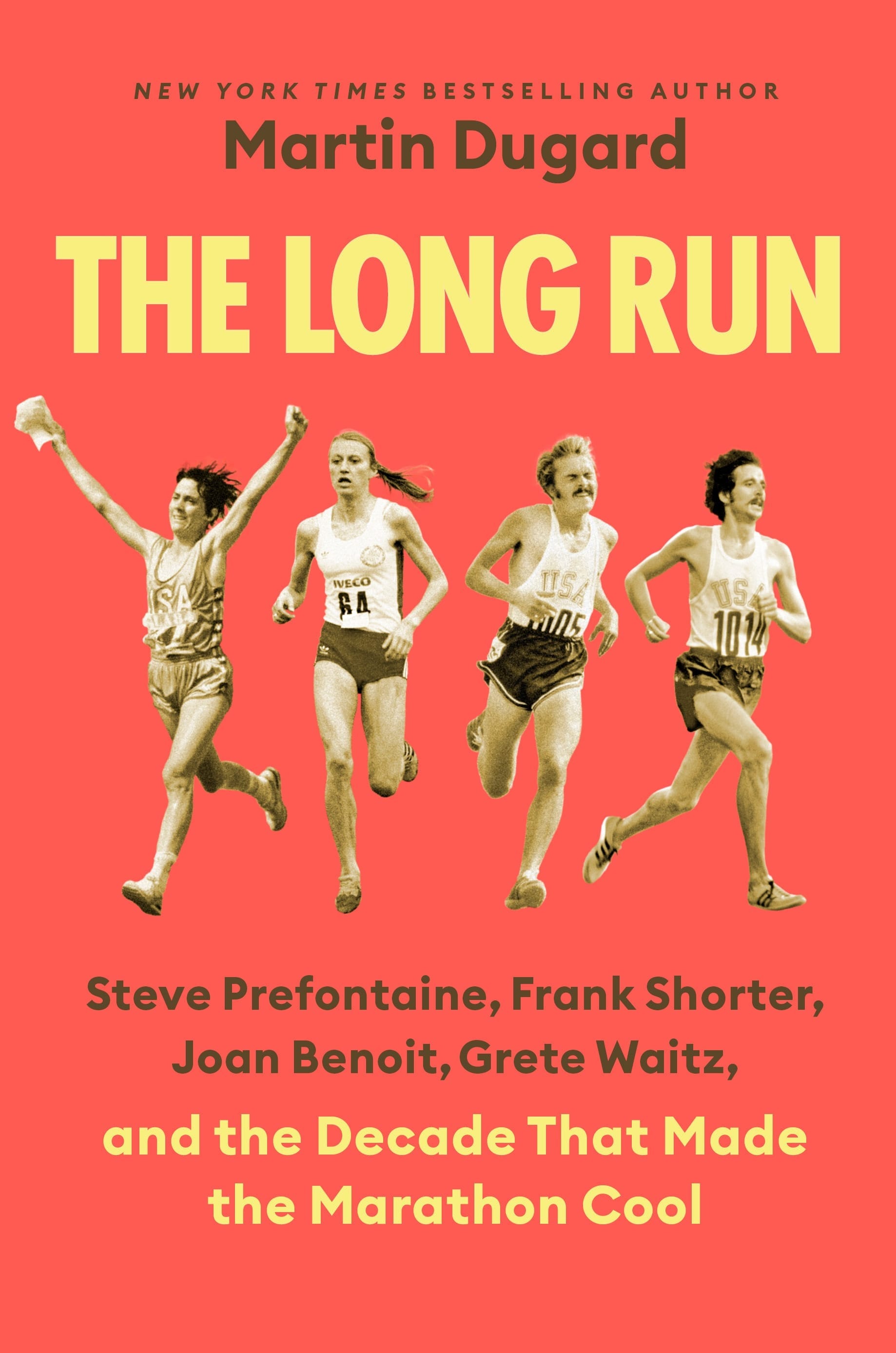 A book cover with four runners on it