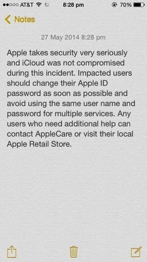 Apple's response to the attacks blaming poor password practices