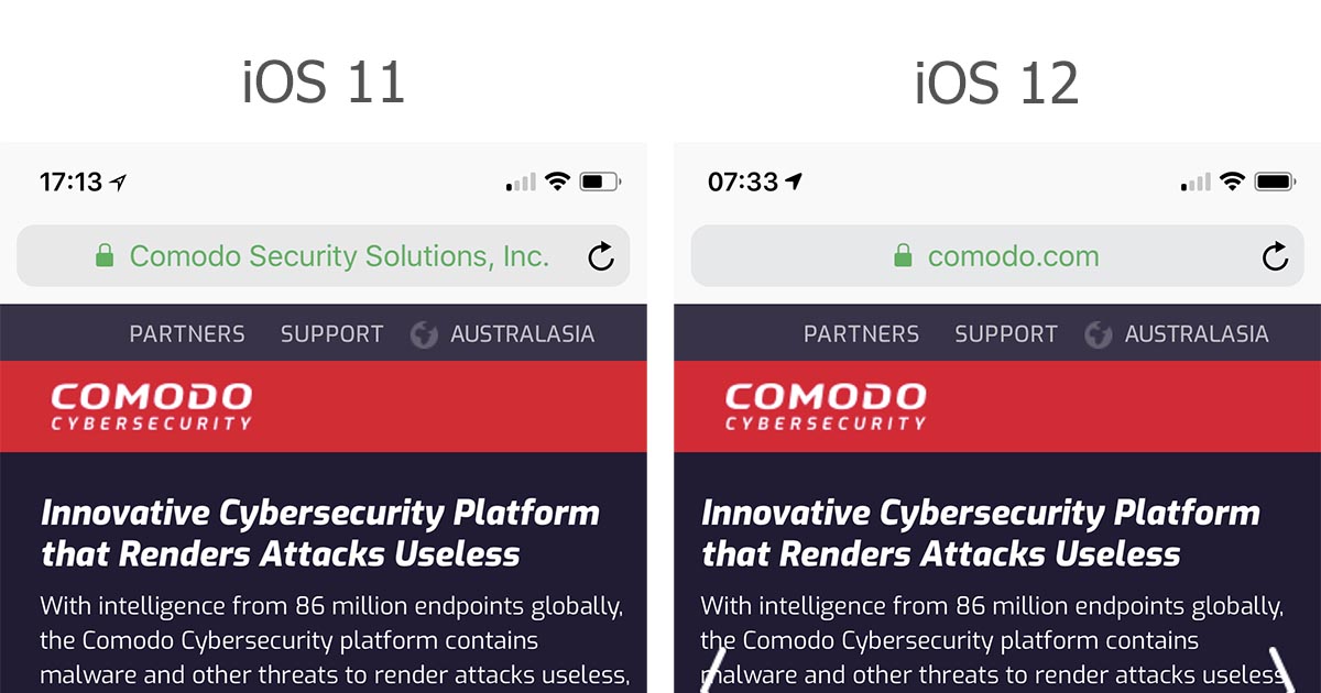 Comodo With No EV Display in iOS12